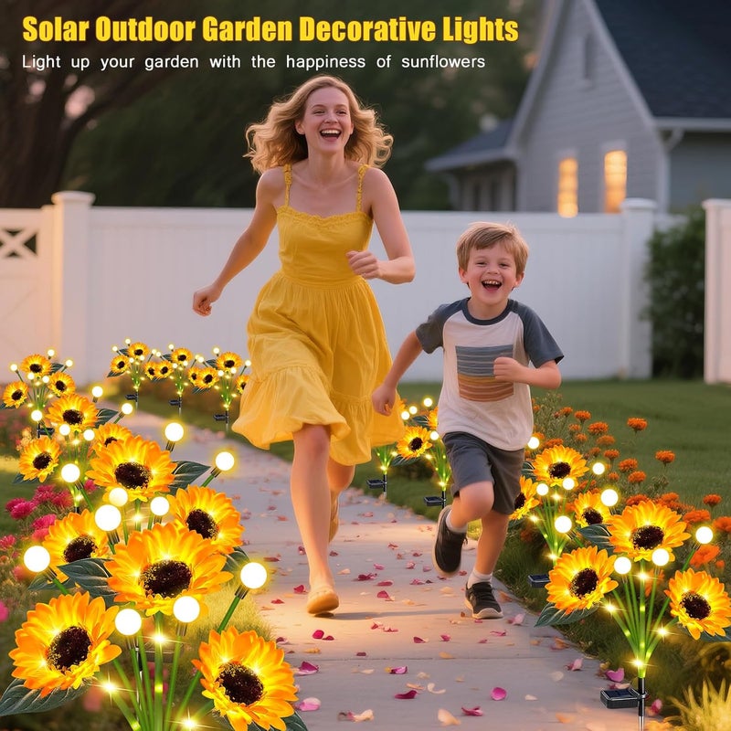 EDOF 6 Pack Sunflower with Firefly Lights,Solar Lights Outdoor Garden Decor,Solar Flowers Lights Waterproof,Sunflowers Birthday Gifts for Mom Women,Decorative Stakes Fairy Lights for Yard Patio Lawn - Image 4
